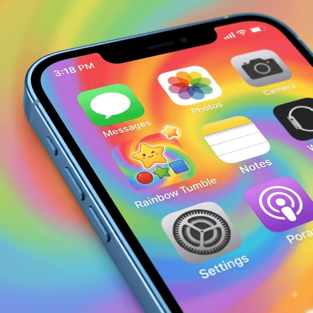 Rainbow Tumble on an iPhone home screen